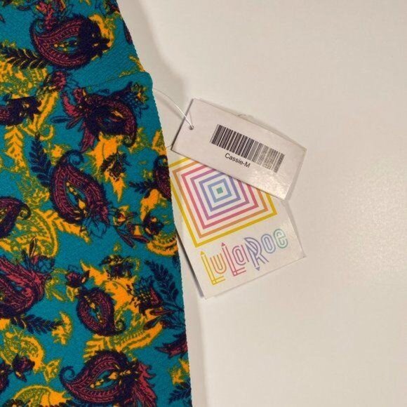 LuLaRoe CASSIE Pencil Skirt Aqua Teal Paisley Blue Medium M Retro Print NWT LLR - Picture 3 of 5